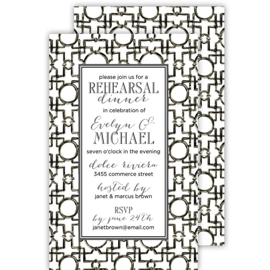 Invitations Rosanne Beck | Asian Trellis Black Large Flat Invitation