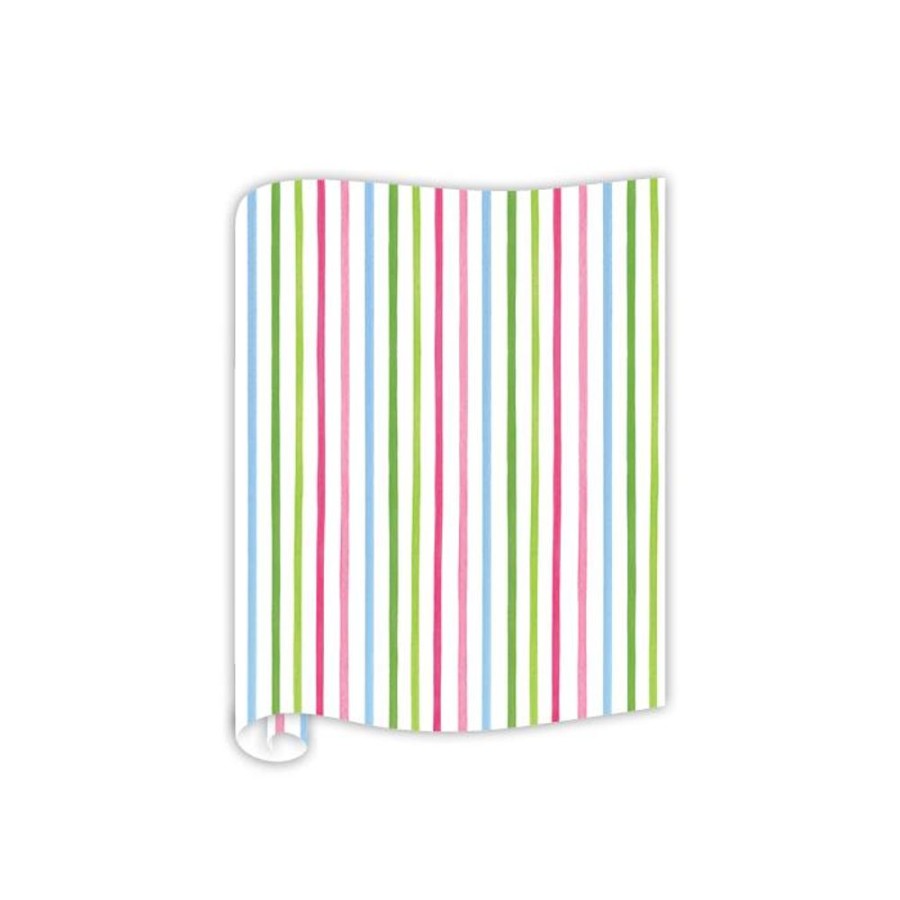 Seasonal Rosanne Beck | Watercolor Pink And Green Stripe Table Runner