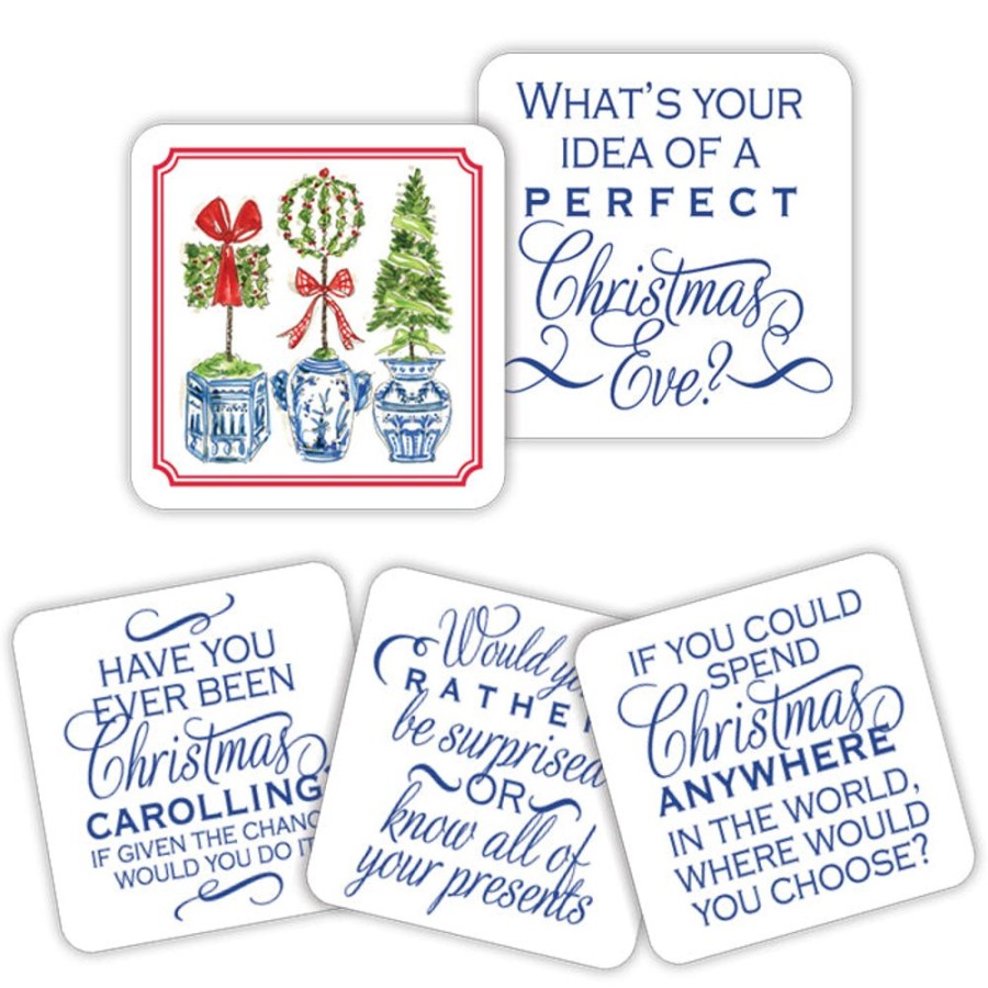 Seasonal Rosanne Beck | Holiday Topiary Trio Conversation Coasters