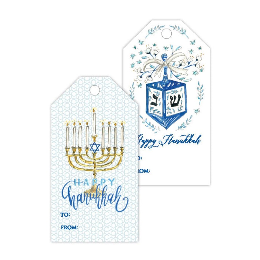 Invitations Rosanne Beck | Handpainted Menorah Gold Gift Tags