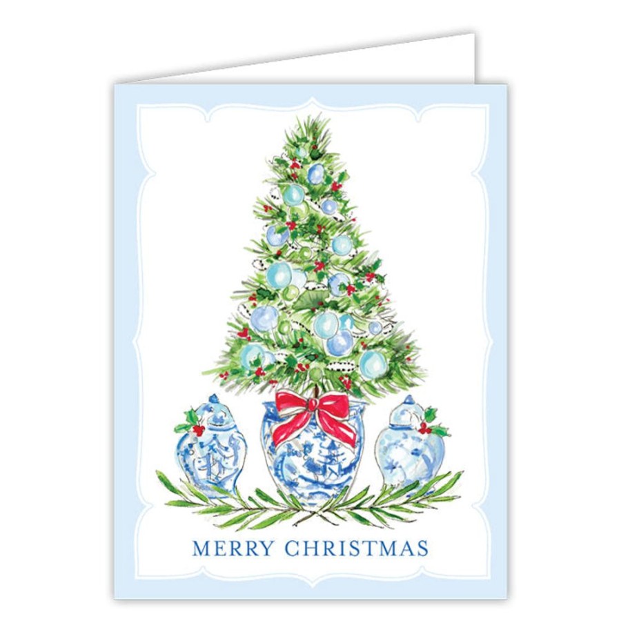 Seasonal Rosanne Beck | Blue Holiday Tree With Ginger Jars Greeting Card