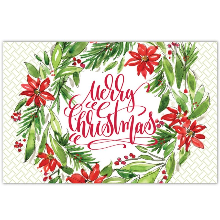 Invitations Rosanne Beck | Merry Christmas Poinsettia Wreath Placemat