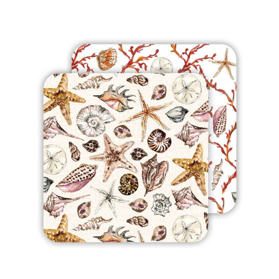 Home & Entertaining Rosanne Beck | Coastal Seashell Pattern & Coral Trellis Paper Coasters