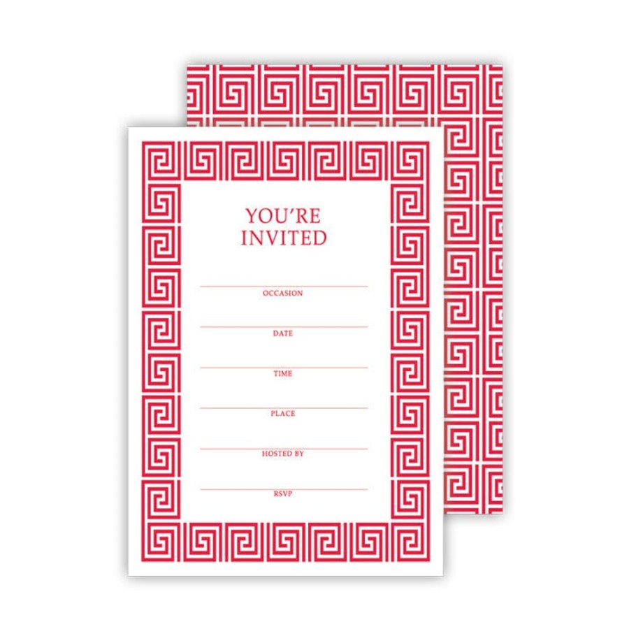 Seasonal Rosanne Beck | Greek Key Pattern Red Fill-In Invitation