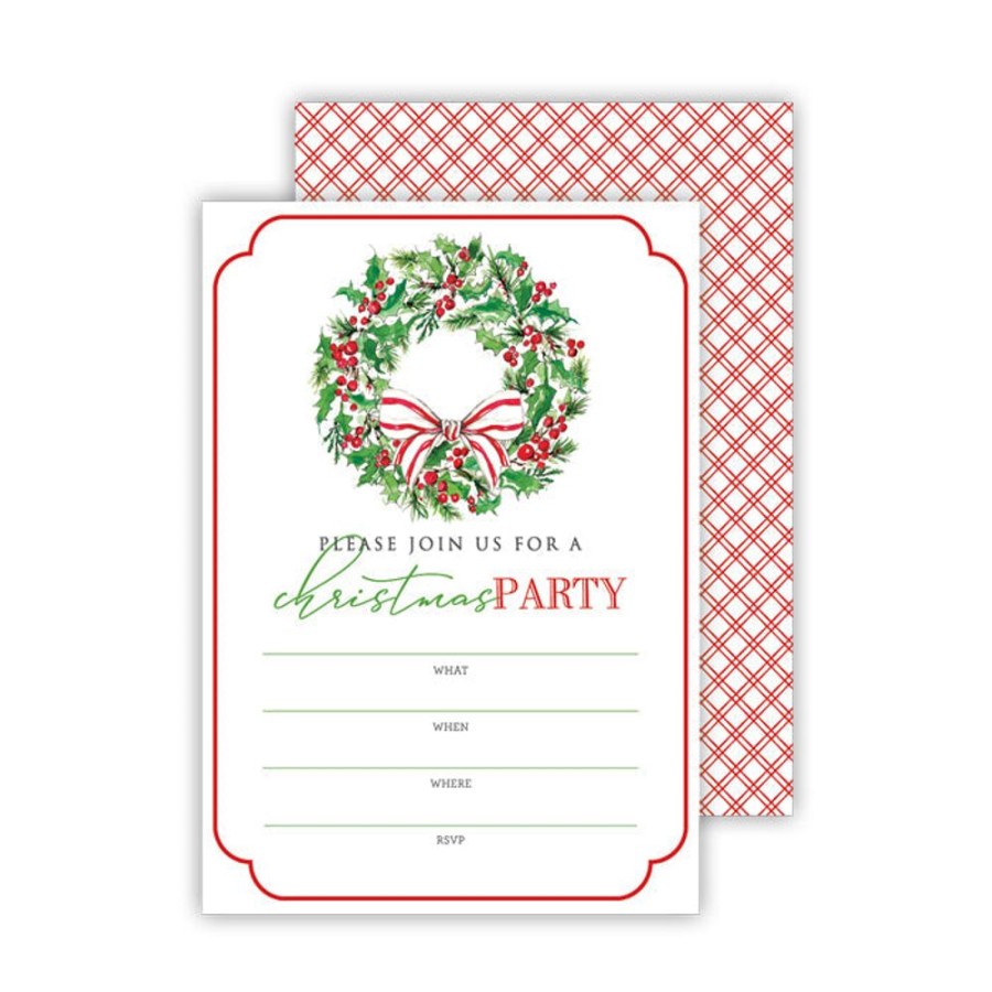 Seasonal Rosanne Beck | Holly Wreath With Bow Fill-In Invitation