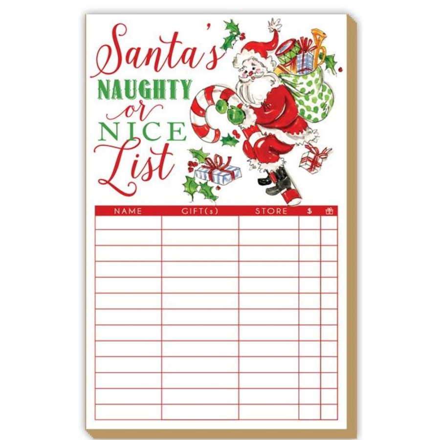 Seasonal Rosanne Beck | Santa'S Naughty Or Nice List Handpainted Santa With Candy Cane And Presents Luxe Large Pad