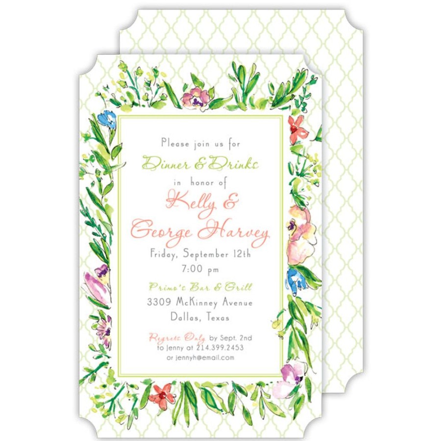 Invitations Rosanne Beck | Floral Greenery Handpainted Large Die-Cut Invitation