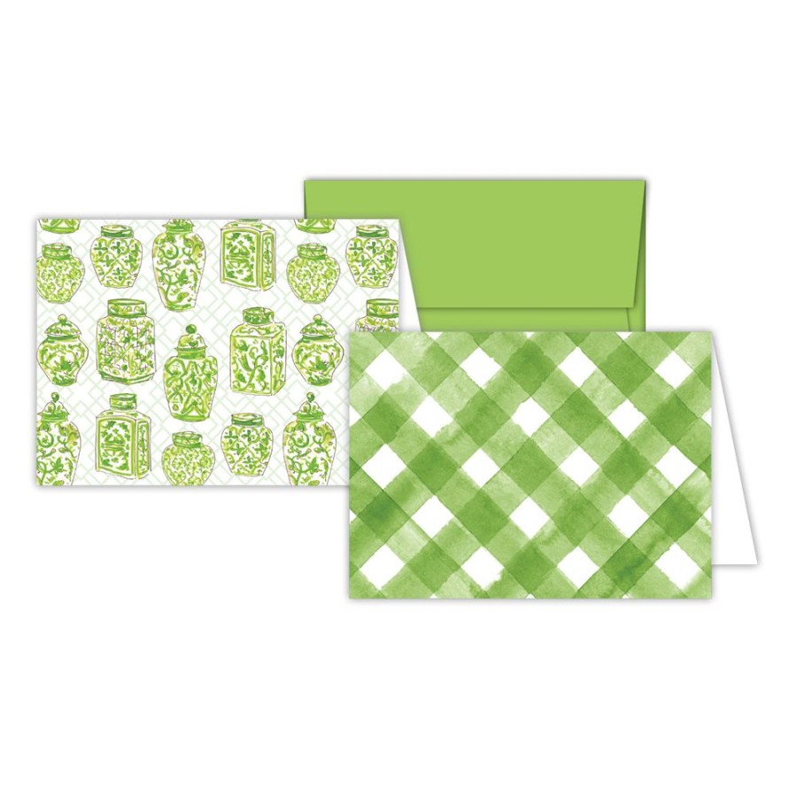 Notes & Pads Rosanne Beck | Green Urn - Buffalo Check Stationery Notes