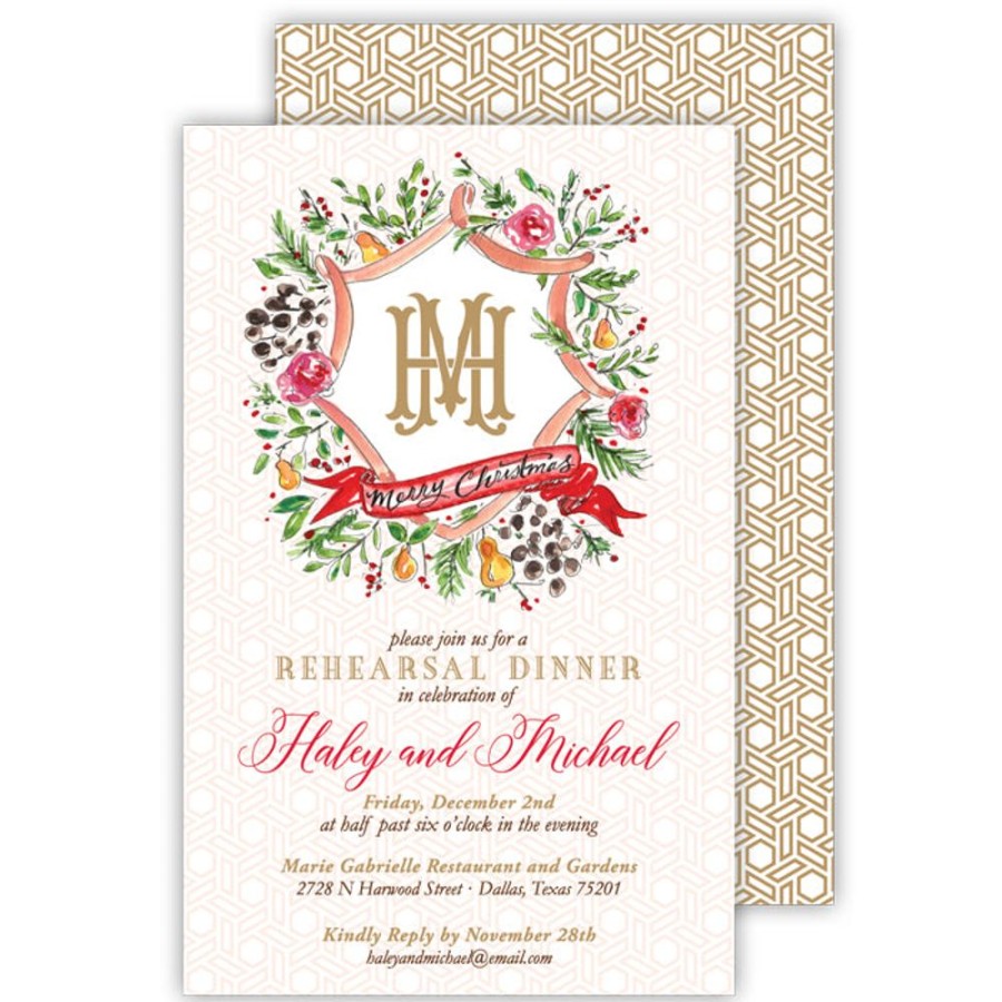 Invitations Rosanne Beck | 12-25 Merry Christmas Crest Large Flat Invitation