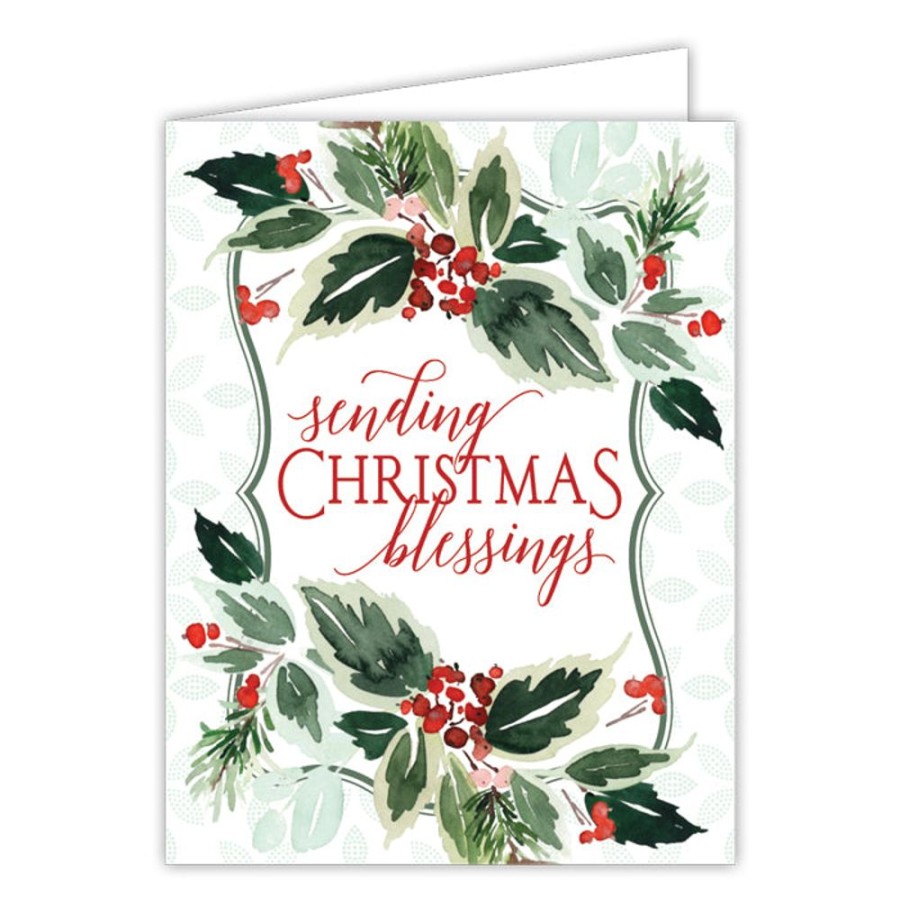 Seasonal Rosanne Beck | Sending Christmas Blessings Berry Greenery Greeting Card