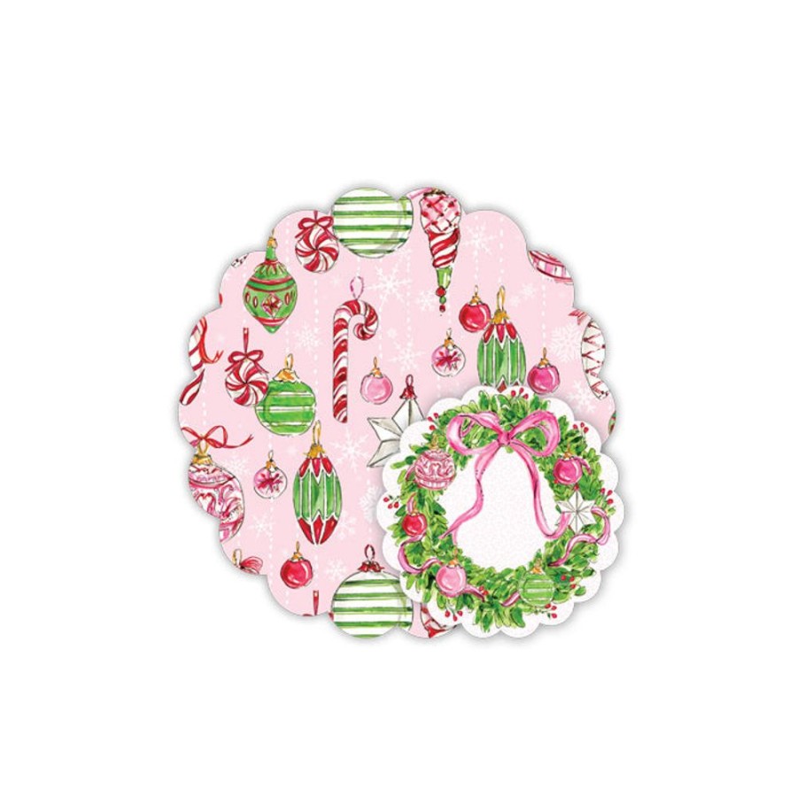 Seasonal Rosanne Beck | Pink Peppermint Ornaments Doily Set