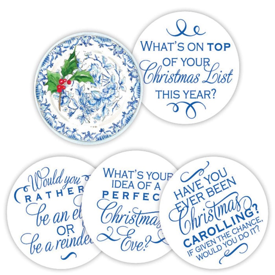 Seasonal Rosanne Beck | Chinoiserie Plate With Holly Conversation Coasters