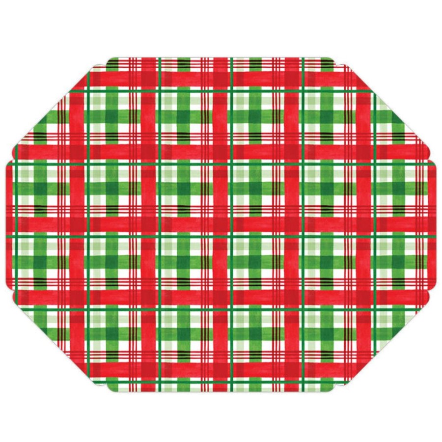 Home & Entertaining Rosanne Beck | Holiday Green And Red Plaid Posh Die-Cut Placemats