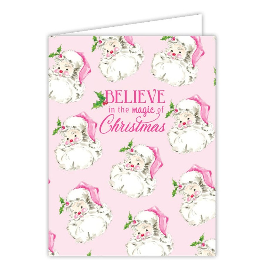 Seasonal Rosanne Beck | Believe In The Magic Of Christmas Pink Santa Greeting Card