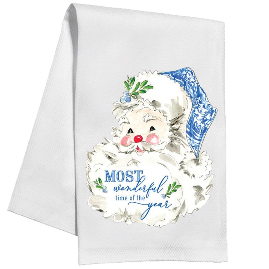 Seasonal Rosanne Beck | Most Wonderful Time Of The Year Blue Santa Kitchen Towel