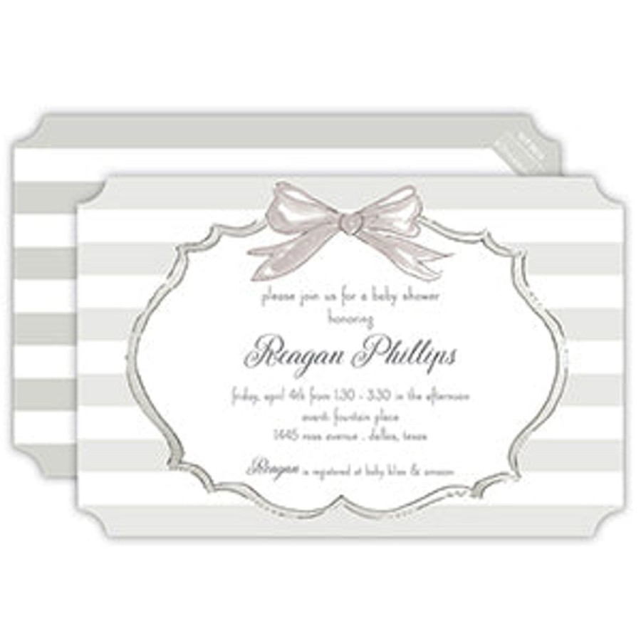 Invitations Rosanne Beck | Gray And White Bow Frame Large Die-Cut Invitation