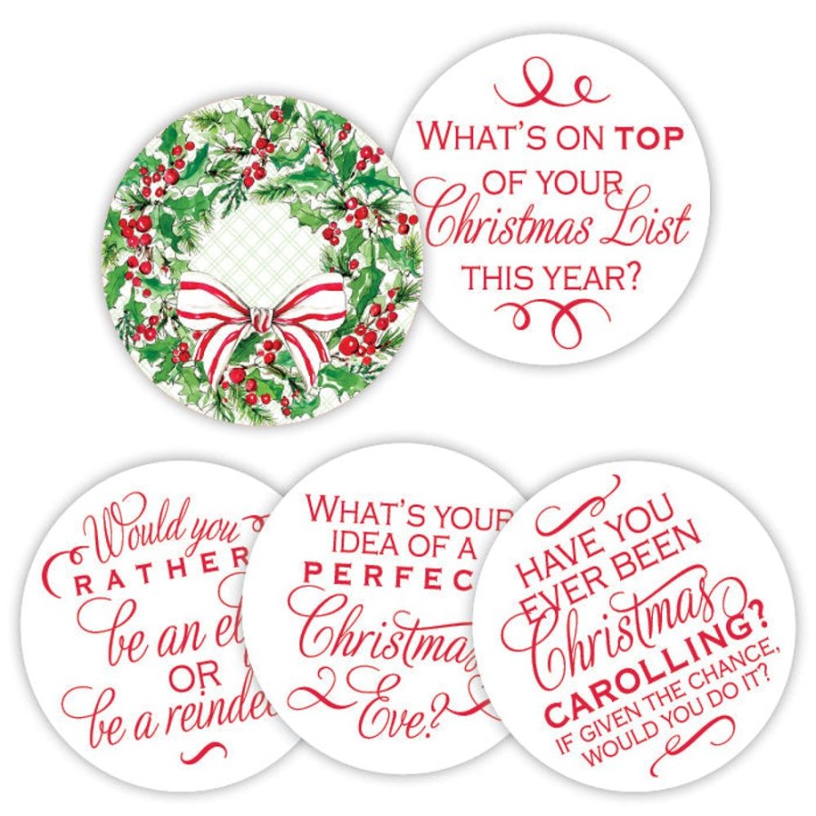 Home & Entertaining Rosanne Beck | Holly Wreath With Bow Conversation Coasters