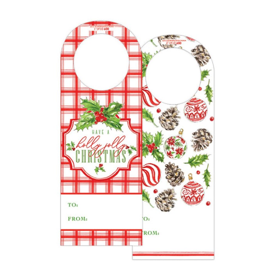 Invitations Rosanne Beck | Holly Jolly Christmas Red Plaid Wine Tag