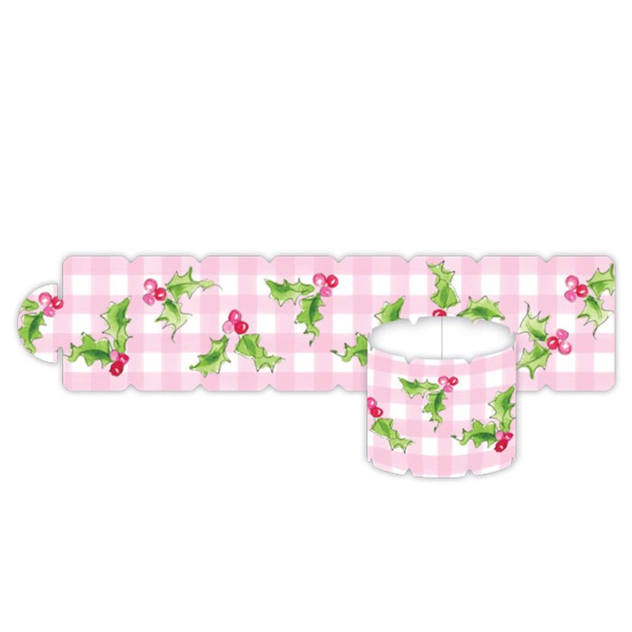 Seasonal Rosanne Beck | Pink Holly And Gingham Napkin Ring