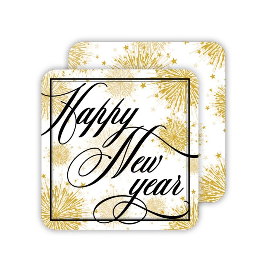 Invitations Rosanne Beck | Happy New Year Gold-Gold Star Bursts Paper Coasters