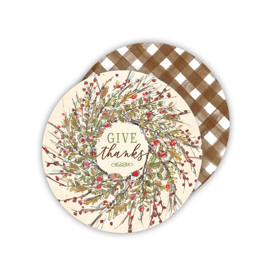 Home & Entertaining Rosanne Beck | Give Thanks Fall Berry Wreath Paper Coasters