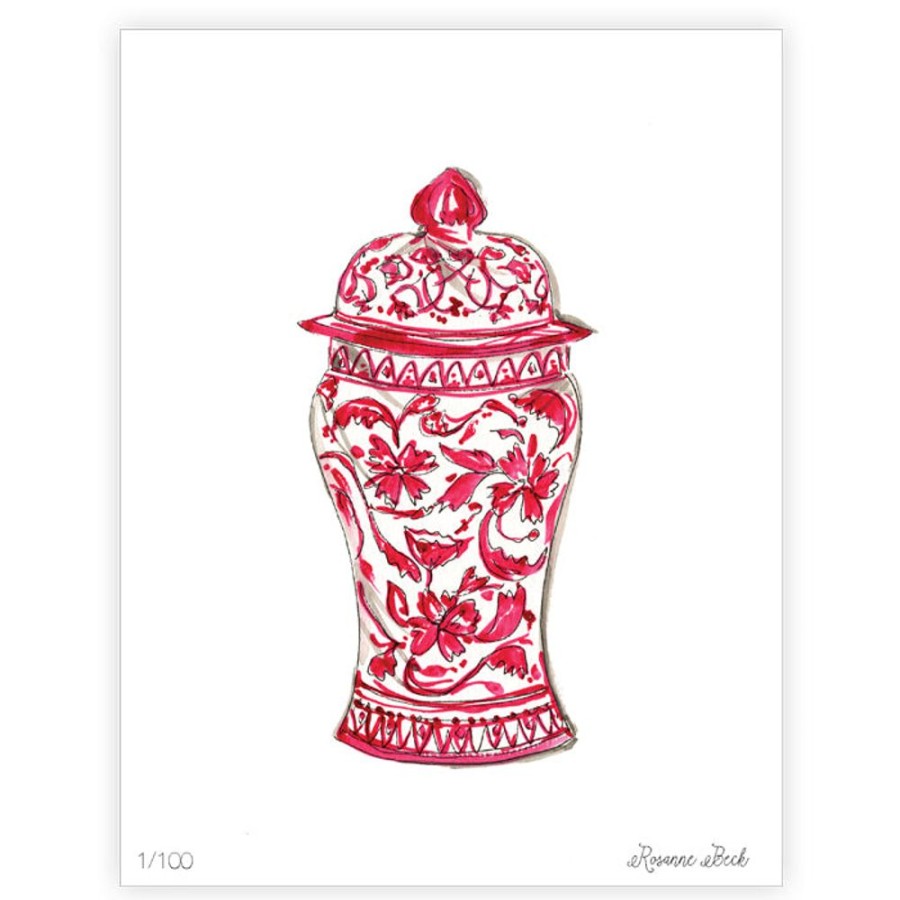 Home & Entertaining Rosanne Beck | Handpainted Red Chinoiserie Vase Art Print