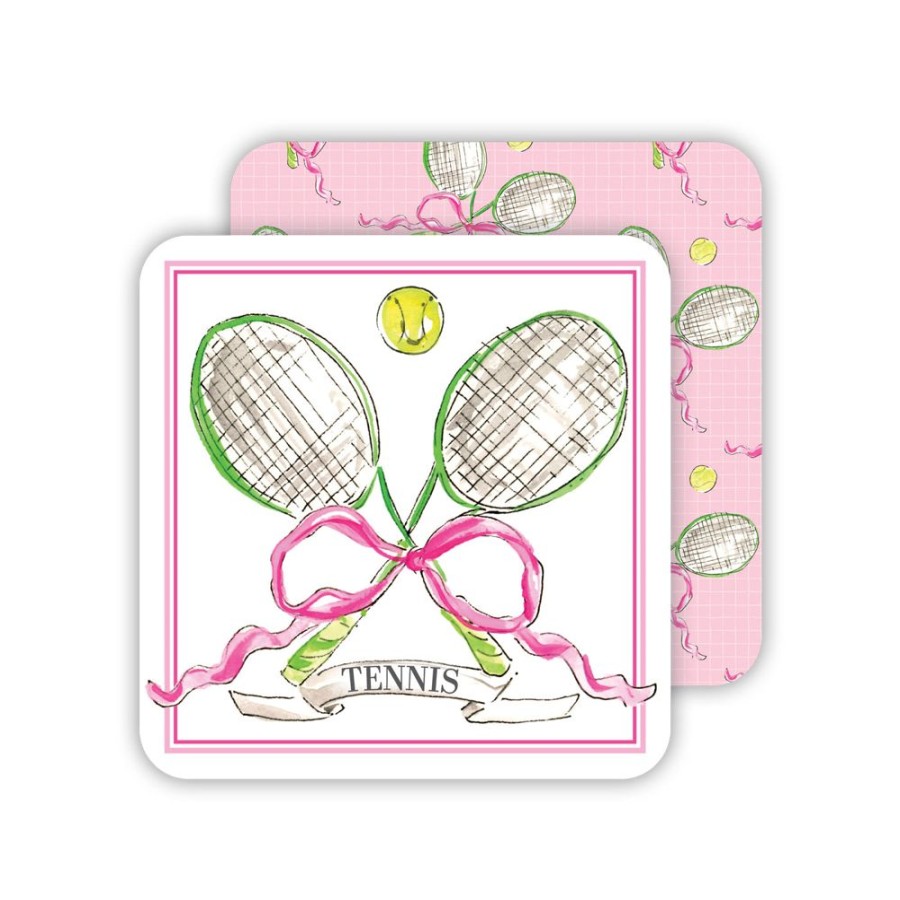 Home & Entertaining Rosanne Beck | Tennis Rackets With Ball And Bow Paper Coasters