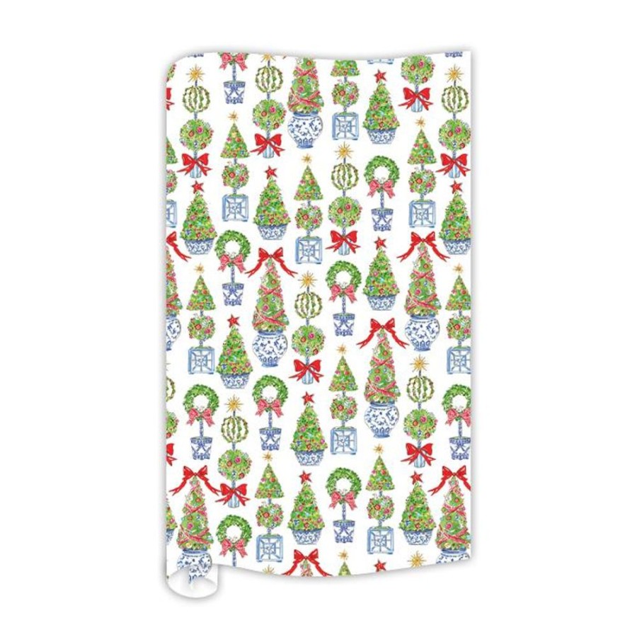 Seasonal Rosanne Beck | Handpainted Holiday Merry And Bright Topiary Pattern Wrapping Paper