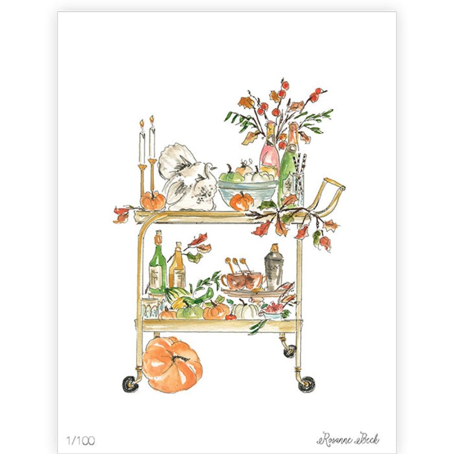 Invitations Rosanne Beck | Handpainted Thanksgiving Bar Cart Art Print