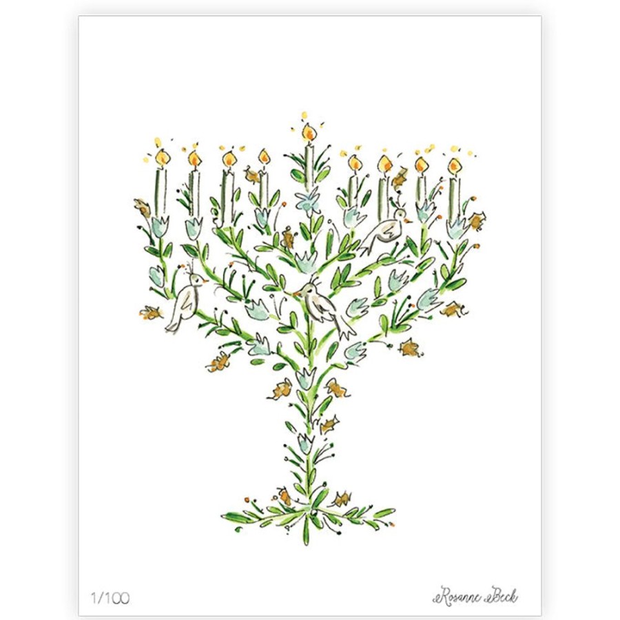 Invitations Rosanne Beck | Handpainted Happy Hanukkah Floral Menorah Art Print