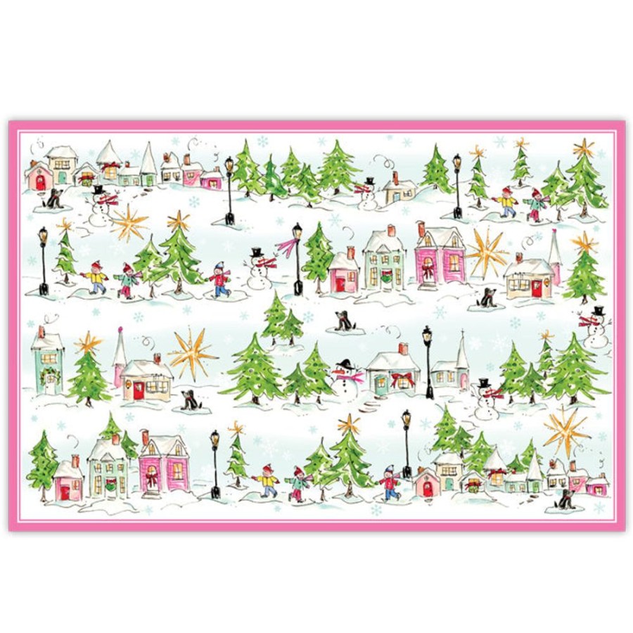 Seasonal Rosanne Beck | Pink Snowy Village Placemats