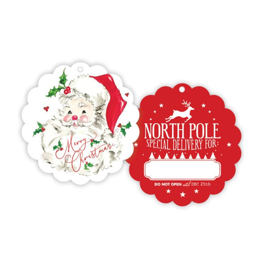 Seasonal Rosanne Beck | Red Santa & North Pole Special Delivery Scalloped Gift Tags