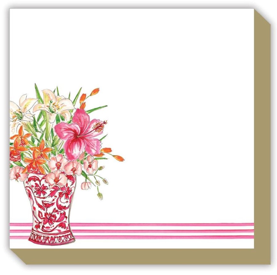 Notes & Pads Rosanne Beck | Pink Chinoiserie Floral Vase Luxe Notepad