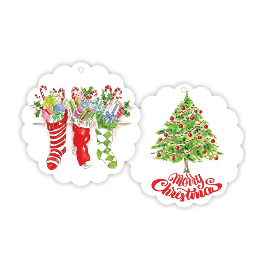 Invitations Rosanne Beck | Stockings Merry Christmas Tree Scalloped Gift Tags