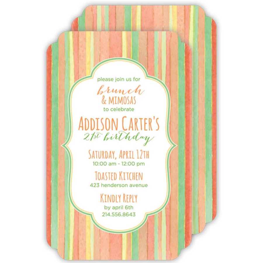 Invitations Rosanne Beck | Watercolor Stripe Coral Large Die-Cut Invitation