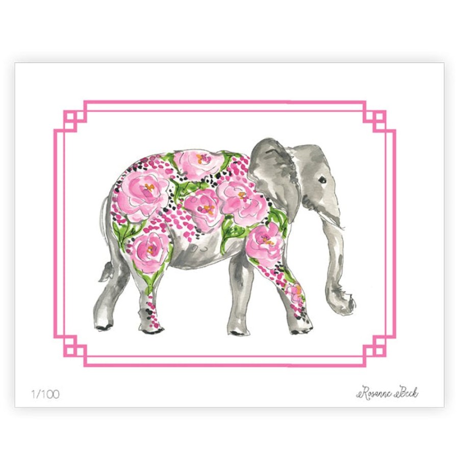 Home & Entertaining Rosanne Beck | Pink Elephant Watercolor Art Print