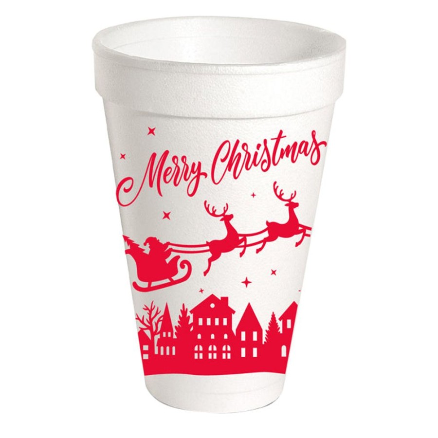 Seasonal Rosanne Beck | Merry Christmas Santa Sleigh Styrofoam Cups