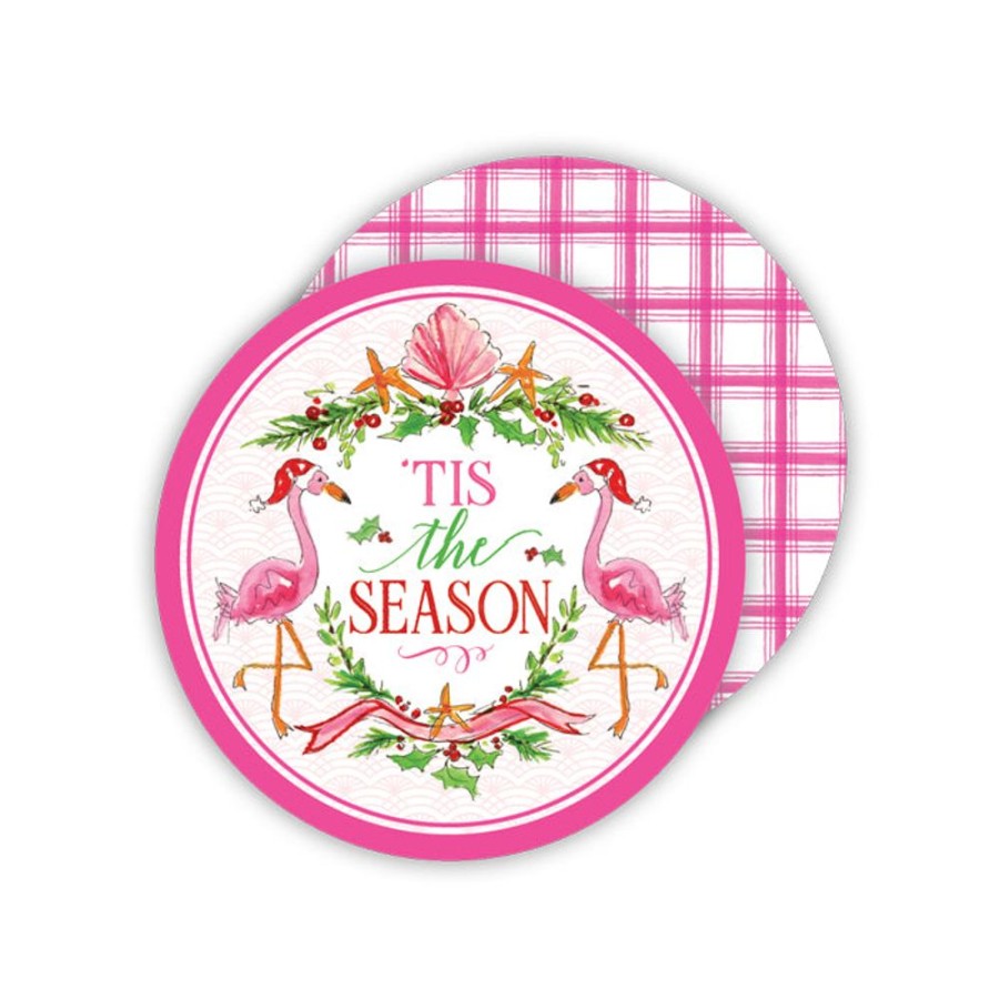 Invitations Rosanne Beck | Tis The Season Flamingos Paper Coasters