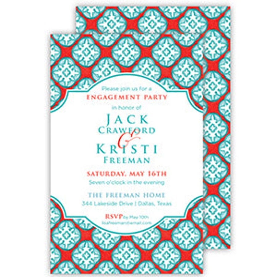 Invitations Rosanne Beck | Handpainted Tiles Aqua And Red Large Flat Invitation