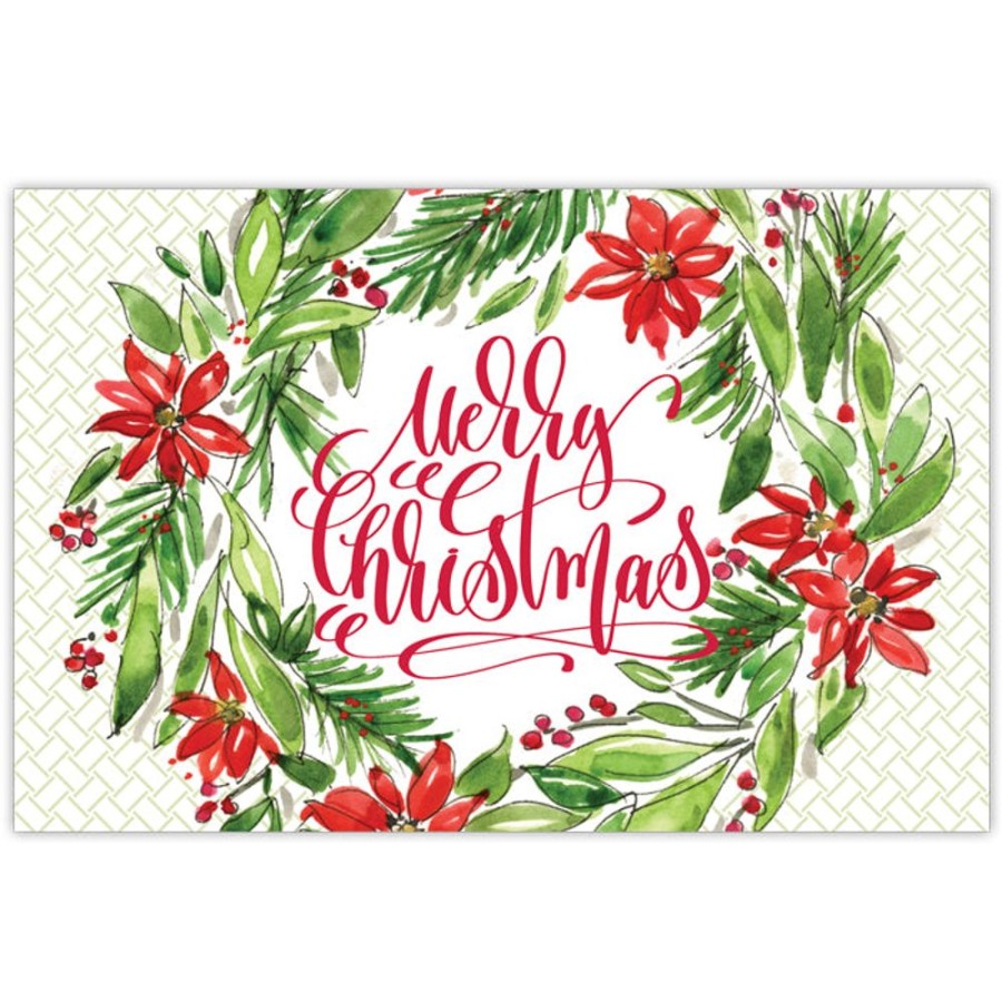 Seasonal Rosanne Beck | Merry Christmas Poinsettia Wreath Placemat