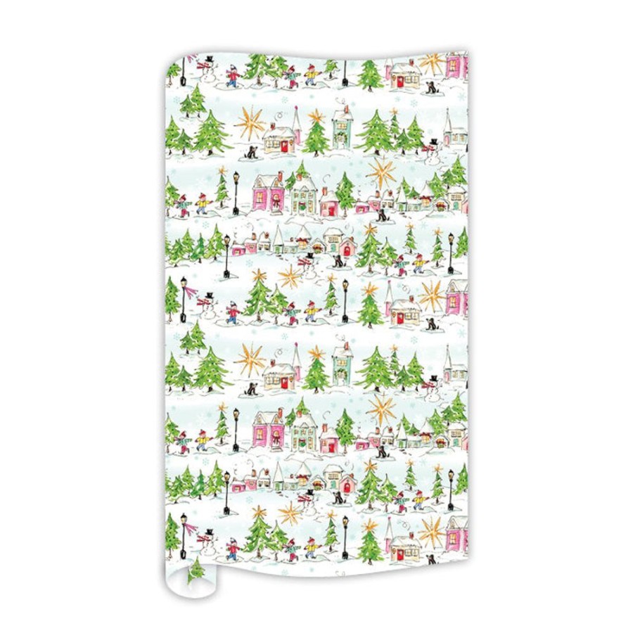 Seasonal Rosanne Beck | Pink Snowy Village Gift Wrap