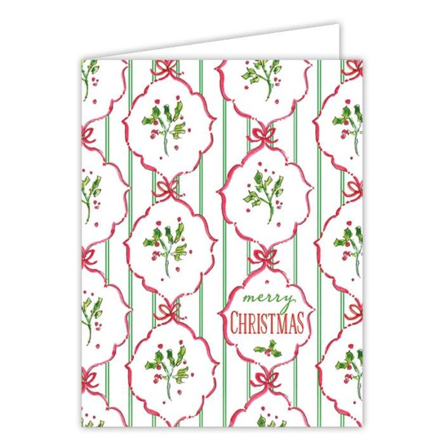 Seasonal Rosanne Beck | Merry Christmas Handpainted Holly Crest Pattern Greeting Card