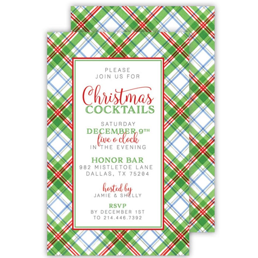 Seasonal Rosanne Beck | Multicolor Green Plaid Large Flat Invitation