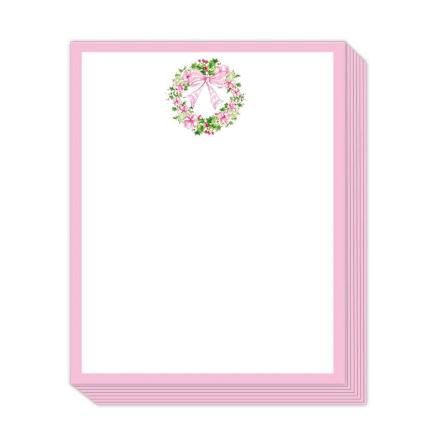 Notes & Pads Rosanne Beck | Pink Floral Holly Wreath Stack Pad