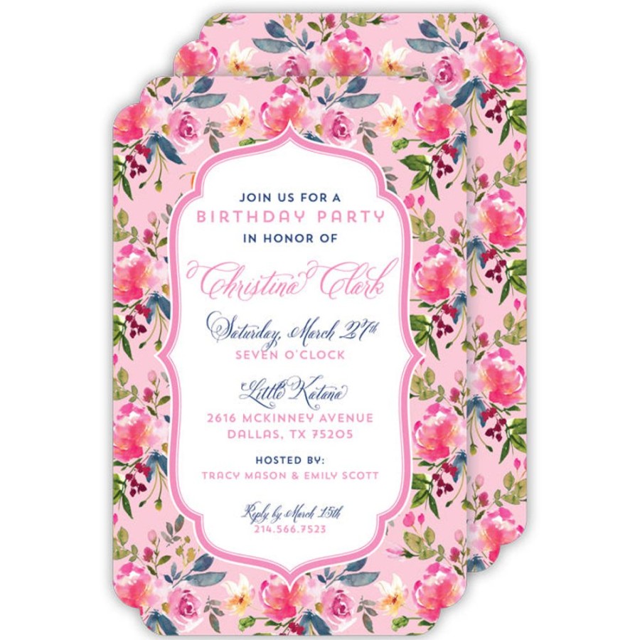 Invitations Rosanne Beck | Pink Floral Border Large Die-Cut Invitation