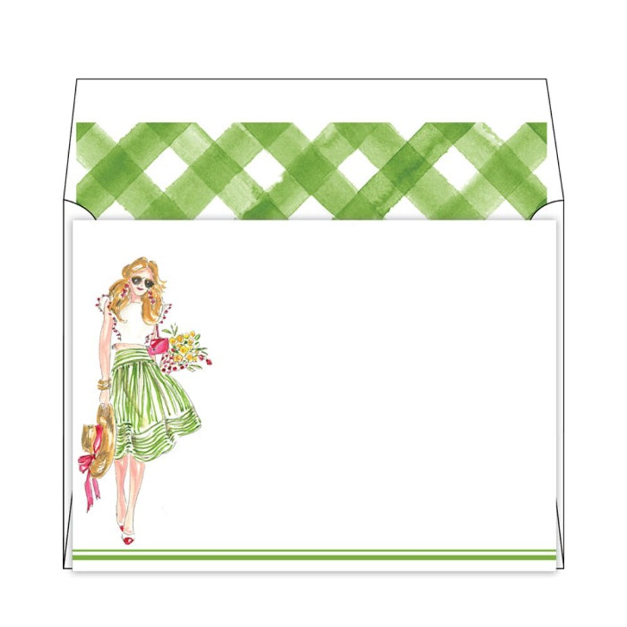 Notes & Pads Rosanne Beck | Green Buffalo Check Fashionista Flat Note Stationery