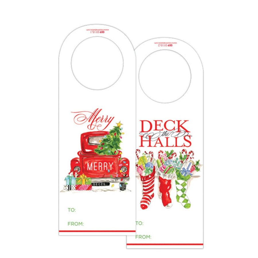 Seasonal Rosanne Beck | Vintage Car - Deck The Halls Wine Tag