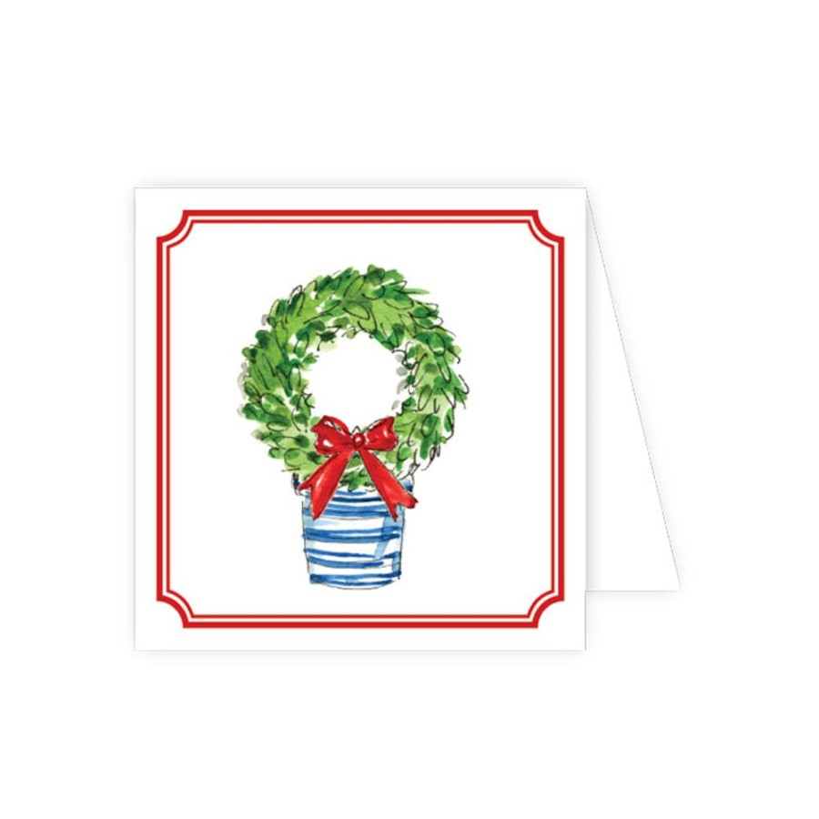 Seasonal Rosanne Beck | Holiday Green Wreath In Blue Pot Enclosure Card