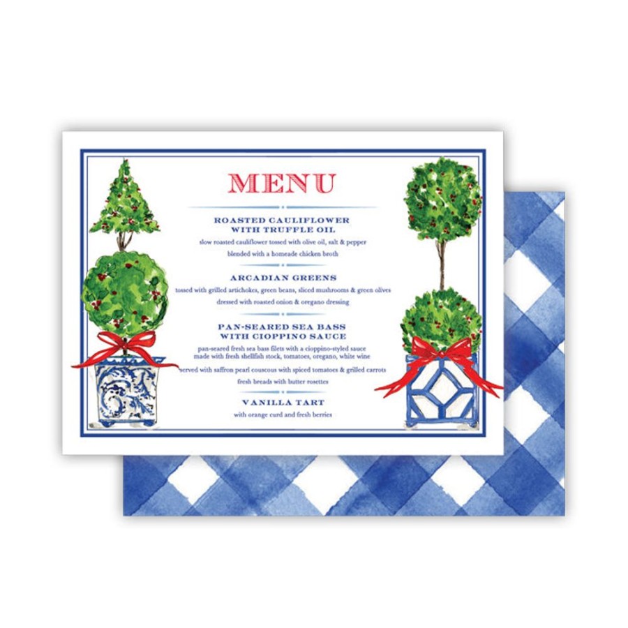 Seasonal Rosanne Beck | Menu Blue Buffalo Check Medium Flat Card