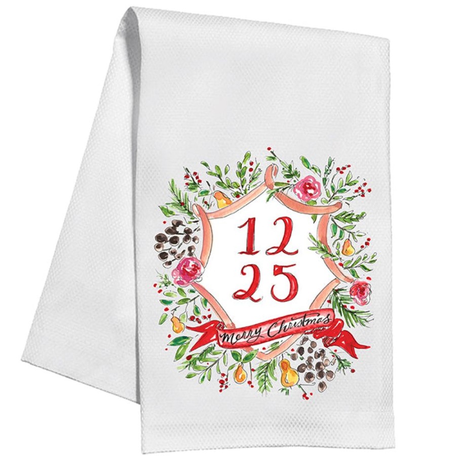 Seasonal Rosanne Beck | 12 25 Merry Christmas Floral Icon Kitchen Towel